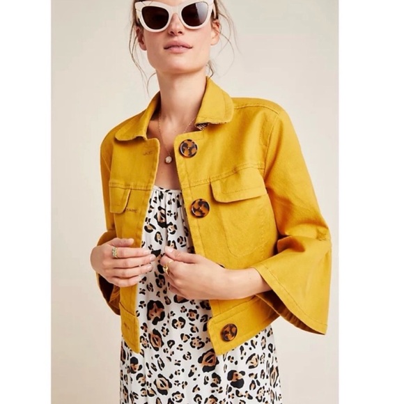Anthropologie Jackets & Blazers - Anthropologie Nora Flounce Sleeved Trucker Jacket in Mustard - S